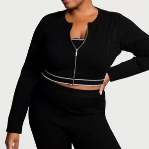 Victoria’s Secret cable knit cropped black white cardigan sweater jacket XS